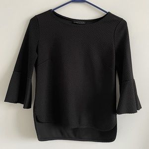 Zara Black Textured Top with Bell Sleeves